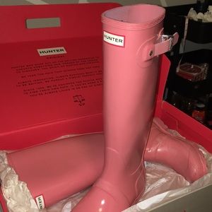 Tall Glossy Pink Hunter Boots